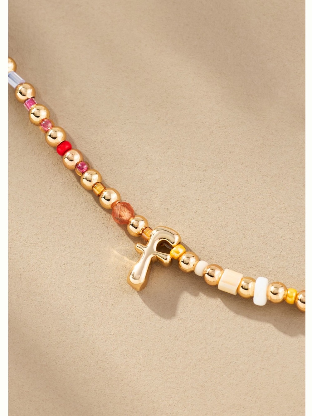 Anthropologie 14KT Gold Plated Monogram Necklace Beaded Bubble Lowercase F